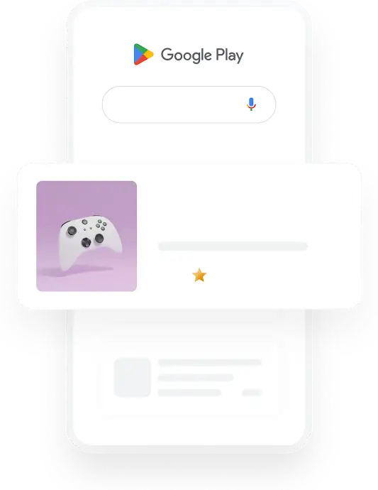 插圖:手機螢幕上針對遊戲應用程式的 Google Play 搜尋查詢帶出了相關的應用程式廣告。